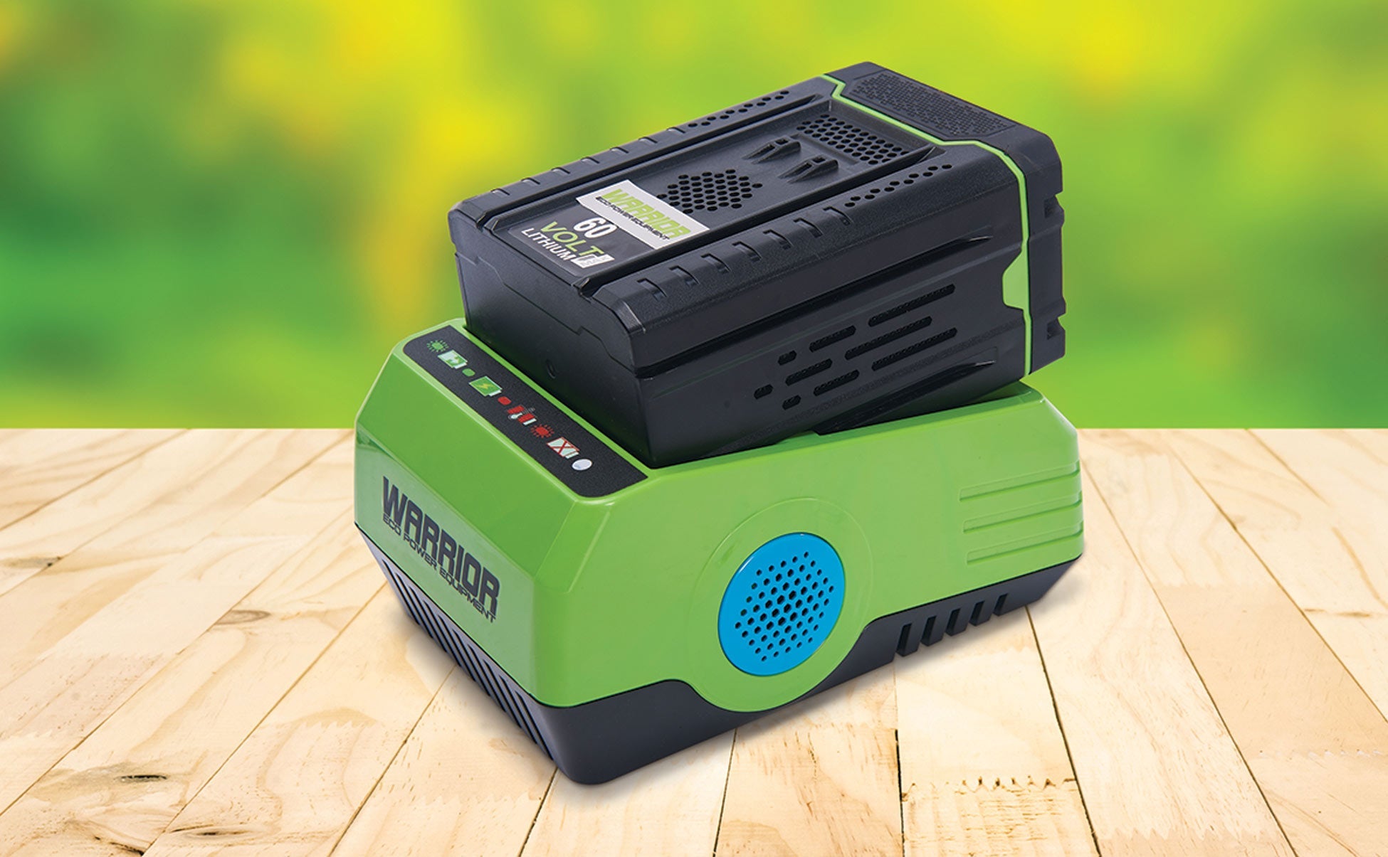 Warrior Eco Power Equipment charger with battery in use