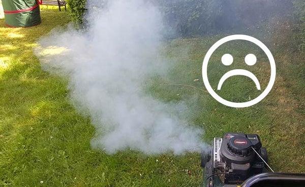 Petrol lawn mower creating smoke and causing pollution