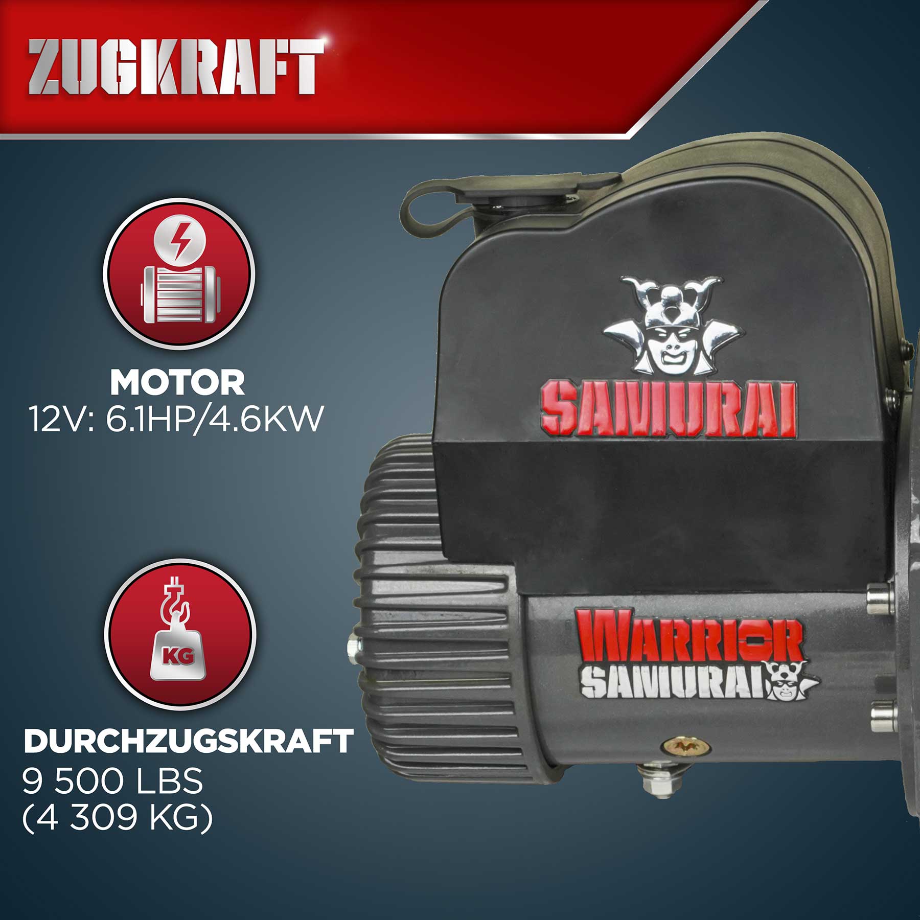 Warrior Samurai V2 Next Gen 9500lb Short Drum Winch